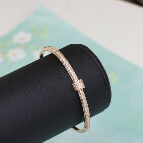 Rose Gold Bangle Bracelet with Sparkling Cubic Zirconia Accents, XPBL0553 - Picture 6 of 12